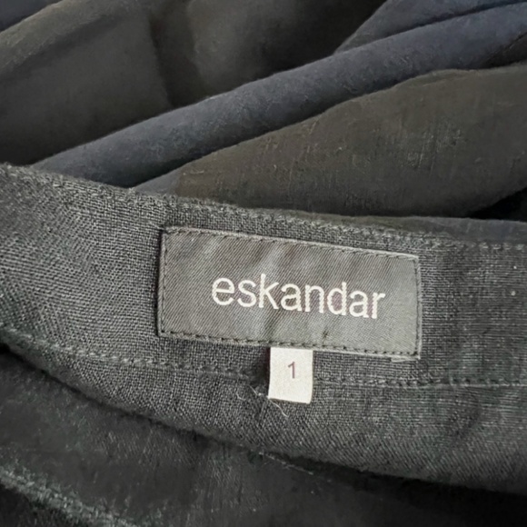 Eskandar Linen Lightweight Woven Boatneck Boxy Cut Oversized Blue Black Blouse L - Picture 3 of 4
